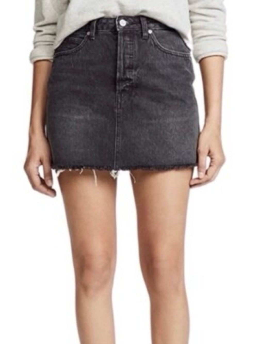We The Free Rugged Black Washed Denim Mini Skirt Raw Hem Size 28 Free People